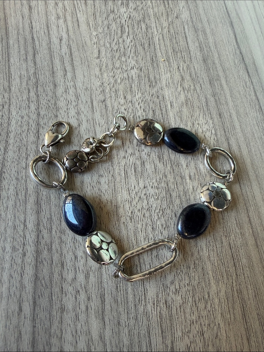 Brighton Silver Bracelet with Glossy Black Oval Stones